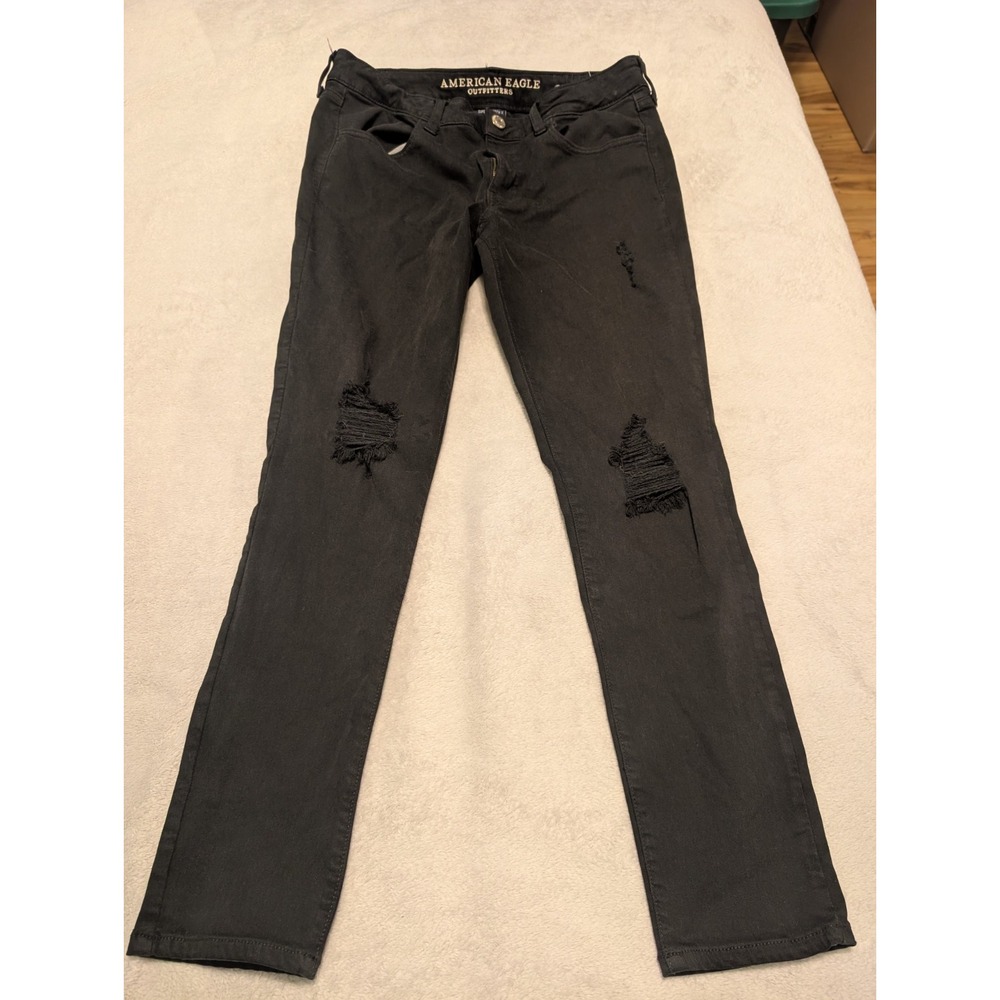 American Eagle Jegging Jeans Womens 12 Black Dark Wash Mid Rise Stretch 31x27.5